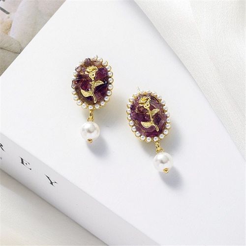 Boucles D'oreilles Rétro En Cristal Violet Pour Femmes, Bijoux En Imitation De Perle, Nouvelle Collection 2021