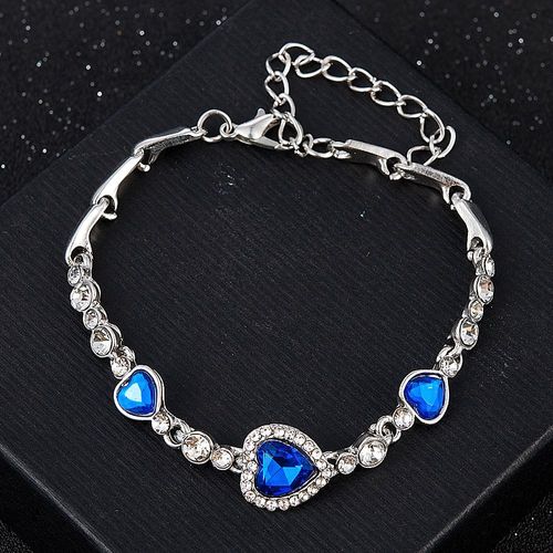 Bijoux En Forme De C¿Ur Et De Bracelet Avec Strass Bleus, Nouvelle Mode Coréenne, 2020
