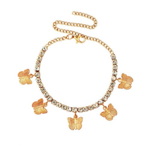 Bracelet De Cheville De Tennis En Strass Couleur Or Argent, Nouvelle Mode, Bijoux Pour Femmes, Pendentif Papillon En Cristal, Chaîne De Pied De Plage