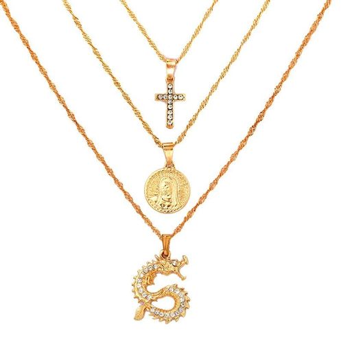 3 Pendentifs Croix De Cristal Pour Femmes, Couleur Or, Bijoux Punk