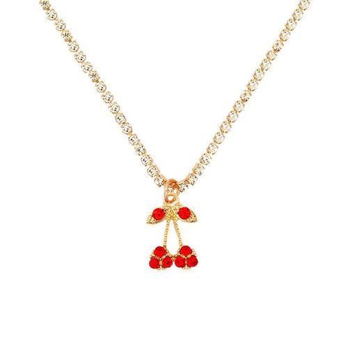 Collier Avec Pendentif En Strass Cerise Brillant Pour Femmes, Couleur Or, Chaîne De Tennis, Ras Du Cou, Nouveau Design, Bijoux Cadeau