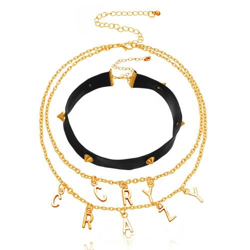 Collier Ras Du Cou En Cuir Pu Pour Femmes, Ensemble De Colliers, Punk, Multicouche, Avec Des Lettres Folles, Gothique, Bijoux