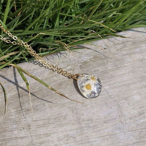 Colliers Vintage En Résine Imitation Pierre Pour Femmes, Pendentif Géométrique Irrégulier, C¿Ur Marguerite, Longue Chaîne En Or