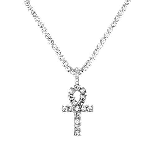 Collier Chaîne De Tennis Avec Strass Pour Femmes, Hip Hop, Couleur Or Argent, Punk, Pendentif Croix En Cristal Rose, Bijoux, Nouvelle Collection 2021