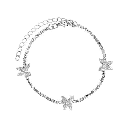 Bracelet De Cheville En Strass Papillon Pour Femmes, Bijoux De Plage, De Luxe, Couleur Or Argent, Cristal, Chaîne De Tennis, À La Mode