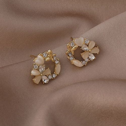 Boucles D'oreilles Plante Coréenne Pour Femmes, Bijoux De Fête En Opale Ronde, Classique, À La Mode, Nouvelle Collection 2021