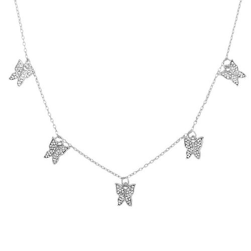 Collier Avec Pendentif Papillon En Cristal Pour Femmes Et Filles, Chaîne Longue, Couleur Or Et Argent, Bijoux De Mariage, Cadeau De Fête, Nouvelle Mode