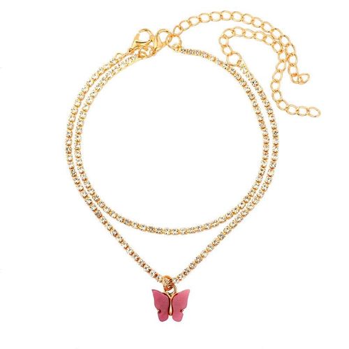 Bracelet De Cheville En Strass Papillon Pour Femmes, Chaîne De Tennis En Cristal Doré, Bijoux De Plage, 2 Pièces/Ensemble