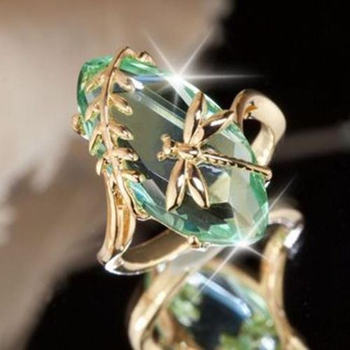 Bague Libellule Rétro Pour Femmes Et Filles, Couleur Or, Pierre Verte, Cadeau D'anniversaire, Bijoux Brillants, Nouvelle Collection 2021