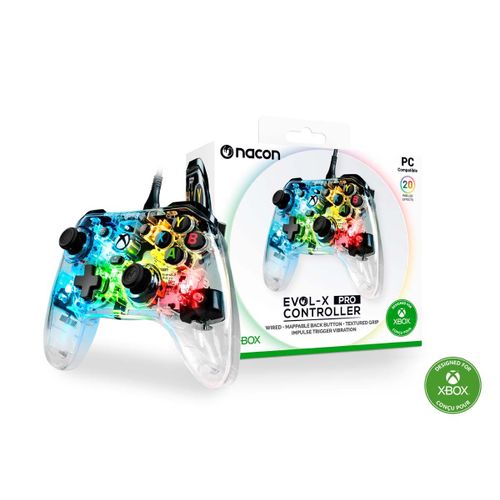 Manette Filaire Evol-X Nacon Transparente Pour Xbox Series X/S, Compatible Pc Avec Un Câble Détachable De 3 Mètres