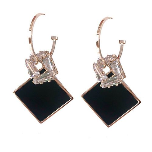 Boucles D'oreilles En Cristal Zircon, Carré, Strass Brillant, Couleur Noire, Bijoux De Fête