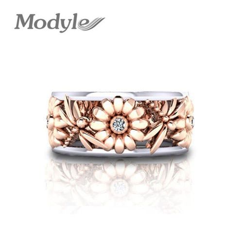 Bagues En Forme De Fleur De Soleil Pour Femmes, Couleur Or Rose, Ajouré, Cristal Strass Libellule, Bijoux