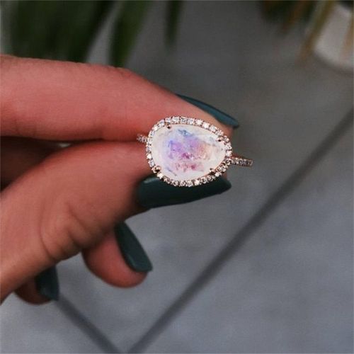 Bagues De Fiançailles En Zircon Pour Femmes, Bijoux De Mode, Couleur Or Rose, Pierre De Lune, Pour Mariage