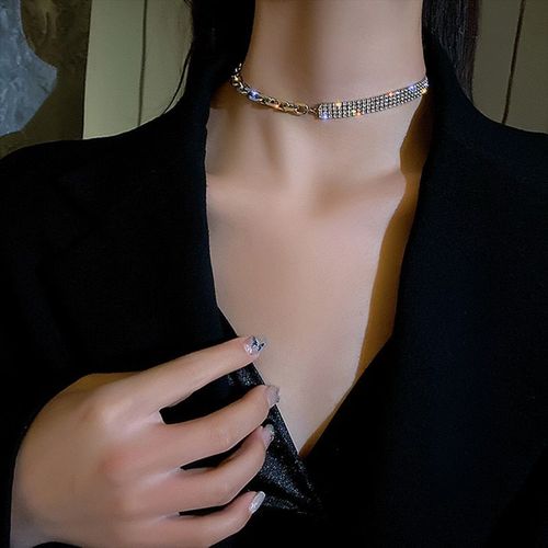 Collier Ras Du Cou En Strass Argenté Pour Femmes, Chaîne Asymétrique, Simple, Doux, Coréen, Pour Filles
