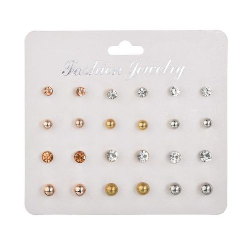 Ensemble De Boucles D'oreilles Avec Boules De Cristal Transparentes, Imitation Perle, Bijoux Cadeau, Nouvelle Collection Paires/Ensemble, 12 Pièces