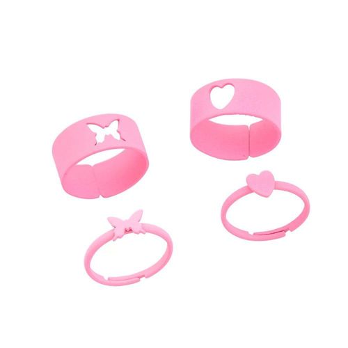 Bague De Couple Couleur Macaron, Ensemble De 4 Pièces, Peinture En Aérosol, Amour Papillon, Bague Arrière Rose Noir, Style Punk, Bijoux, Vente