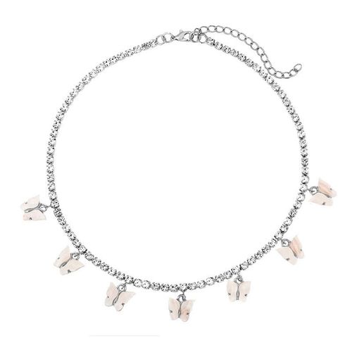 Collier Pendentif 7 Papillon Pour Femmes, Couleur Argent, Strass, Chaîne De Tennis, Ras Du Cou, Bijoux Cadeau De Mariage, Nouvelle Mode