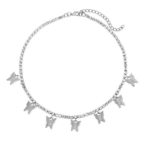 Collier Ras Du Cou En Cristal Pour Femmes, Pendentif 7 Papillons, Couleur Or Argent Glacé, Tennis, Bijoux À La Mode, Cadeau, Nouvelle Collection