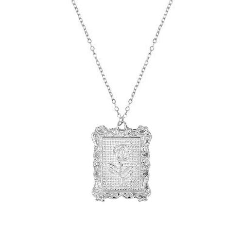 Collier Avec Pendentif Carré En Forme De Fleur De Rose Pour Femmes, Chaîne Longue, Simple, Couleur Or Argent, Bijoux Punk, Tendance 2020