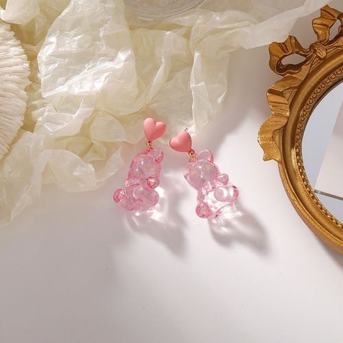 Boucles D'oreilles En Métal En Forme D'ours Transparent En Forme De C¿Ur, Accessoires De Fête Populaires Et Créatifs Pour Femmes