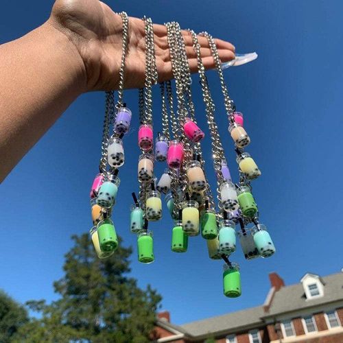 Collier Pendentif Bouteille De Thé Au Lait En Résine Pour Femmes, Couleur Bonbon, Bijoux Faits À La Main, Boisson, Accessoires De Personnalité