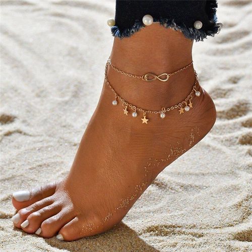 Bracelets De Cheville Multicouches En Cristal Pour Femmes, Ensemble De Perles, À La Mode, Bijoux De Pied, Pour La Plage, Pour L'été