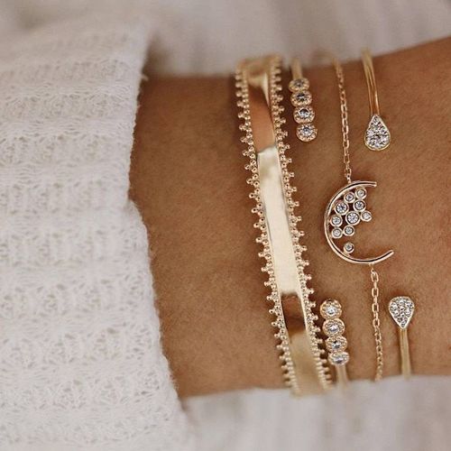 Bracelet Manchette Couleur Or, Cristal De Lune, Style Boho, Bijoux Cadeaux De Fête
