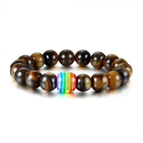 Bracelets En Bois Pour Couple, Classique, Pierres Naturelles, Arc En Ciel, Gay, Perle, Pour Femmes Et Hommes