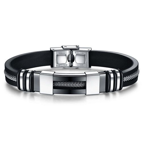 Bracelet En Acier Inoxydable Pour Hommes, Couleur Or Argent, Silicone Noir, Punk Vintage Simple, Caoutchouc
