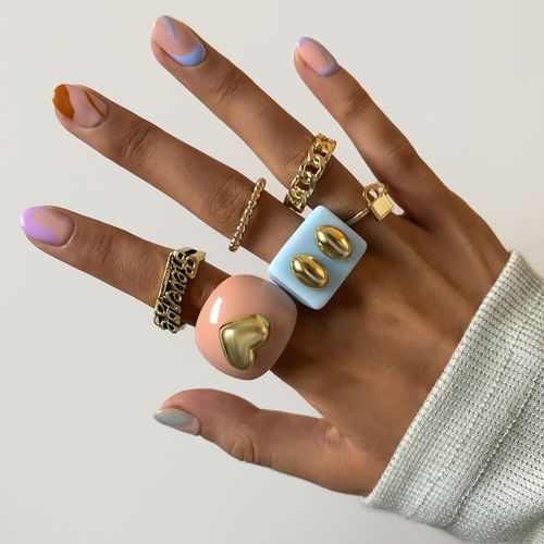Ensemble De Bagues Punk Hip Hop En Résine Acrylique, Lettres Géométriques En Forme De C¿Ur, Bijoux De Fête Pour Femmes, Y2k, Nouvelle Collection