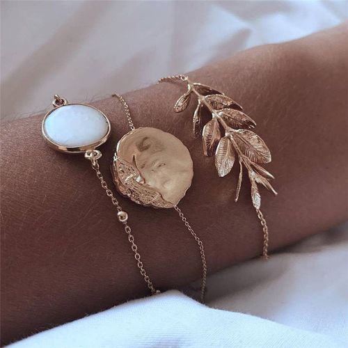 Ensemble De Bracelets En Forme De Feuille, Couleur Or, Punk, Vintage, Opale, Pierre, Boho, Bijoux De Fête