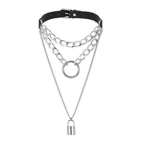 Collier Chaîne À Serrure Gothique Pour Femmes, Multicouche, Punk, Ras Du Cou, Pendentif Gothique, En Cuir Noir, Bijoux