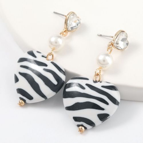 Boucles D'oreilles Pendantes En Résine Pour Femmes, Motif Noir Et Blanc, En Forme De C¿Ur, Accessoires De Bijoux Populaires Pour Fête Sur Le Campus