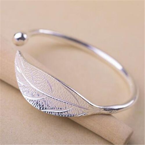 Bracelet Feuille Plaqué Argent Bracelets Porte Bonheur Pour Femmes, Ajustable, Pour Mariage, Sl206