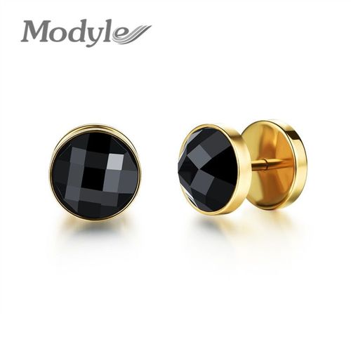 Boucles D'oreilles À Clous Pour Hommes, Couleur Or, Cristal Noir, Acier Inoxydable Aaa, Zircone