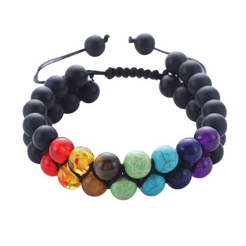 Bracelet Double Tressé À Sept Chakra Pour Hommes Et Femmes, Accessoires Givrés, Classique, Rétro, Pierre Verte Colorée, Bijoux, Nouveau