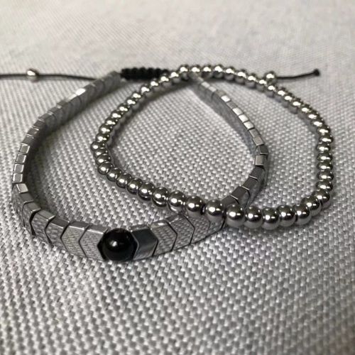 Ensemble De Bracelets En Hématite Pour Hommes, Tissage De Perles Polychromatiques, Punk, Hiphop, Bijoux Cool, Nouvelle Collection