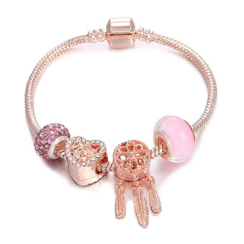 Nouveauté 2021 Tendance Original Bracelet En Or Rose Avec Rose Éblouissante Fleur Perles Femmes Bricolage Cadeau De Mode Fabrication De Bijoux