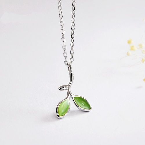 Collier À Breloques En Argent Sterling 925 Opale, Feuille Verte, Pendentif Créatif Coréen Pour Femmes, Bijoux De Mariage Élégants Eh265
