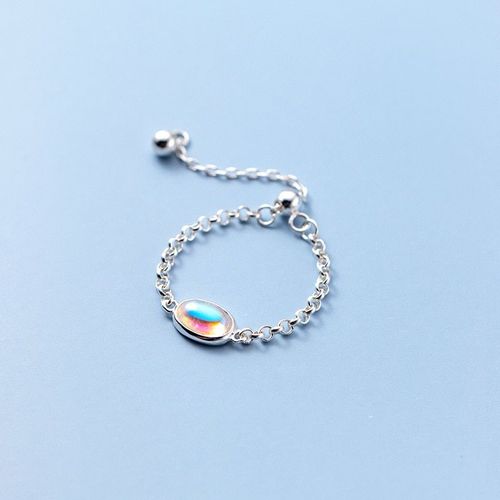 Chaîne À Pampilles En Argent Sterling 925, Pierre De Lune, Perle Ovale, Bague Pour Femmes Et Filles, Bijoux De Fête, Vente En Gros, Jz094