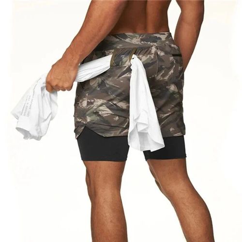 Short De Sport 2 En 1 À Séchage Rapide Pour Homme,Motif Camouflage,À Double Couche,Pour La Course,Le Jogging,Le Fitness Et L'entraînement