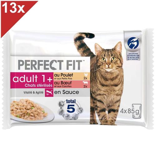 Perfect Fit 52 Sachets Fraîcheur Sauce Poulet Boeuf Pour Chat Adulte 85g (13x4)