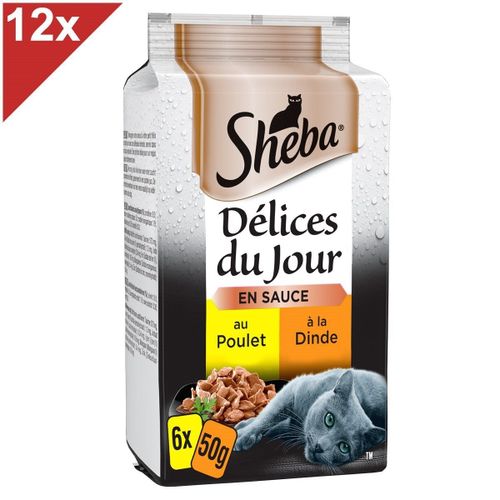 Sheba Délices Du Jour 72 Sachets Poulet Dinde En Sauce Pour Chat 50g (12x6)