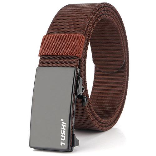 Brown 120 Cm -Ceinture Militaire En Nylon Pour Homme,Accessoire De Sport À Boucle Automatique En Métal Noir Mat,Épaisseur 3mm