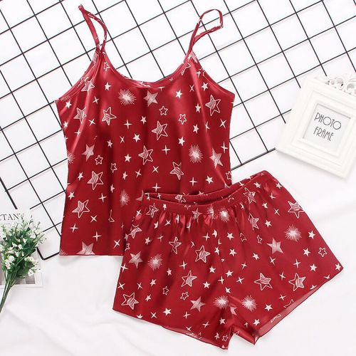 Ensemble Pyjama En Satin De Soie Et Dentelle Pour Femme,Lingerie Deux Pièces,Gilet Et Short