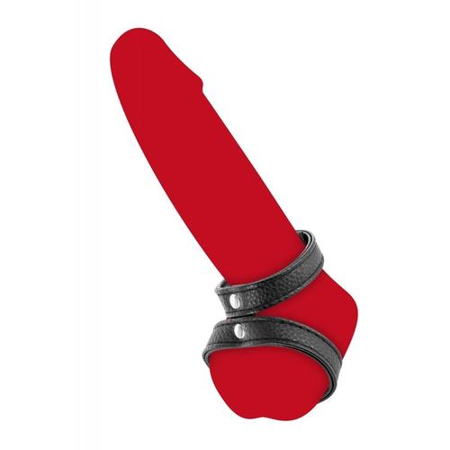 Cockring Double Pénis Testicules Simili Cuir Noir