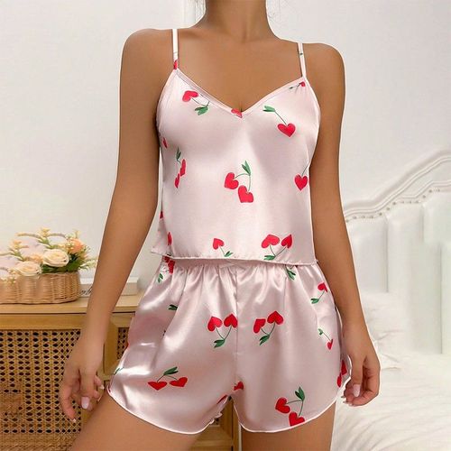 Ensemble Pyjama En Satin De Soie Et Dentelle Pour Femme,Lingerie Deux Pièces,Gilet Et Short