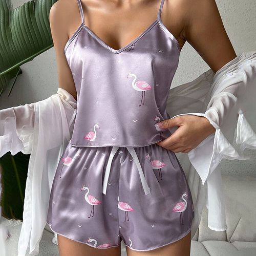Ensemble Pyjama En Satin De Soie Et Dentelle Pour Femme,Lingerie Deux Pièces,Gilet Et Short