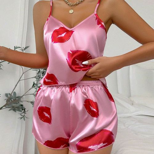 Ensemble Pyjama En Satin De Soie Et Dentelle Pour Femme,Lingerie Deux Pièces,Gilet Et Short