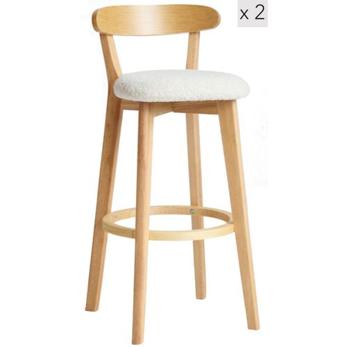 Lot De 2 Tabourets De Bar En Hévéa Et Bouclettes Blanches